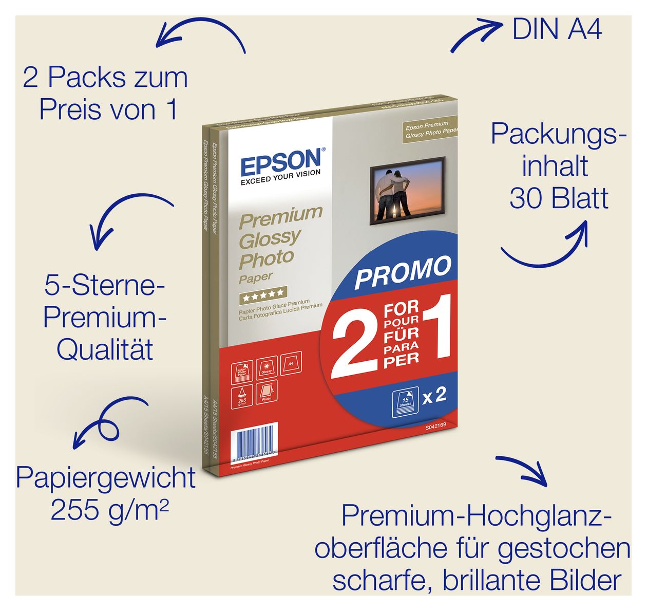 Premium Glossy Photo Paper - A4 - 2x 15 Blätter 