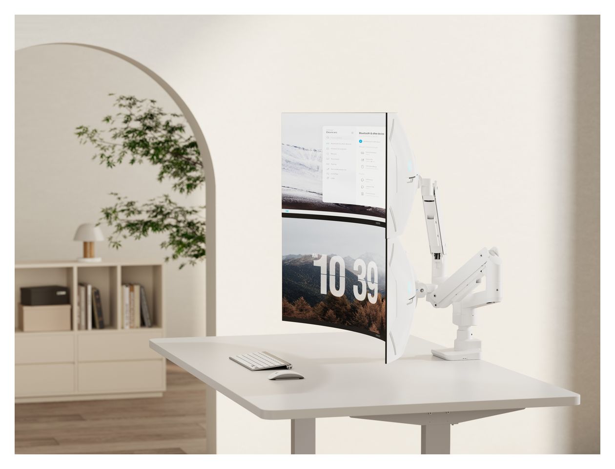 17"-35" Schwerlast-Doppelmonitor-Schreibtischhalterung, Weiß 