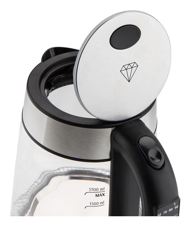 Crystela Digi 1,7 l Wasserkocher 2200 W (Schwarz, Transparent) 
