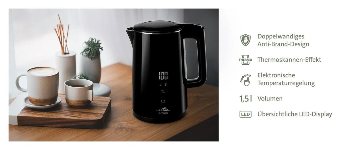 Emma 1,5 l Wasserkocher 2200 W  (Schwarz) 