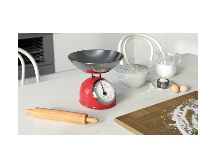 Storio Mechanische Küchenwaage bis 5 kg Genauigkeit 25 g (Rot, Edelstahl, Weiß) 