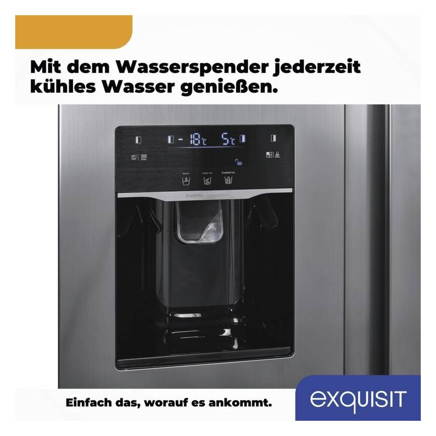 SBS520-CF-040E Side-by-Side Kühl-/ Gefrierkombination 344 l / 169 l 306 kWh NoFrost 1775 mm x 910 mm  (Schwarz, Edelstahl) 