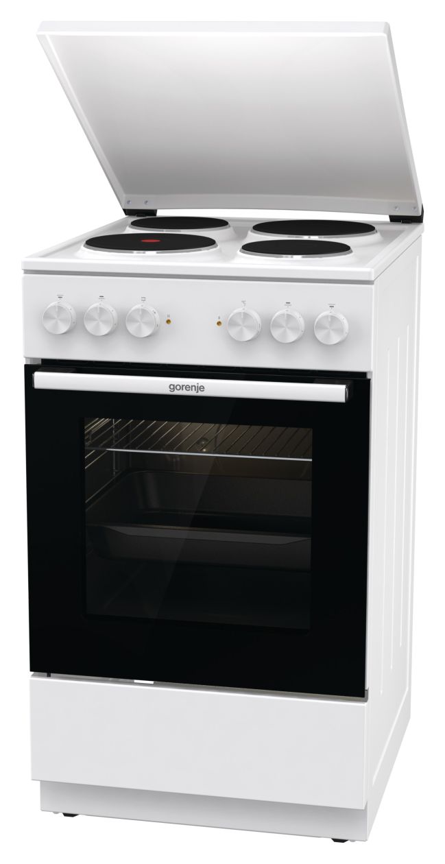GE5A23WH Freistehender Herd Elektro 74 l AquaClean mit Gußkochplatte Kochfeld 