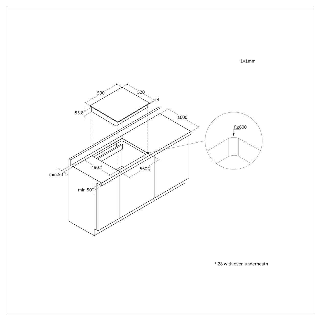 HAI64SCM autarkes 59 cm Induktions Kochfeld/Herdplatte 4 Zone(n) 