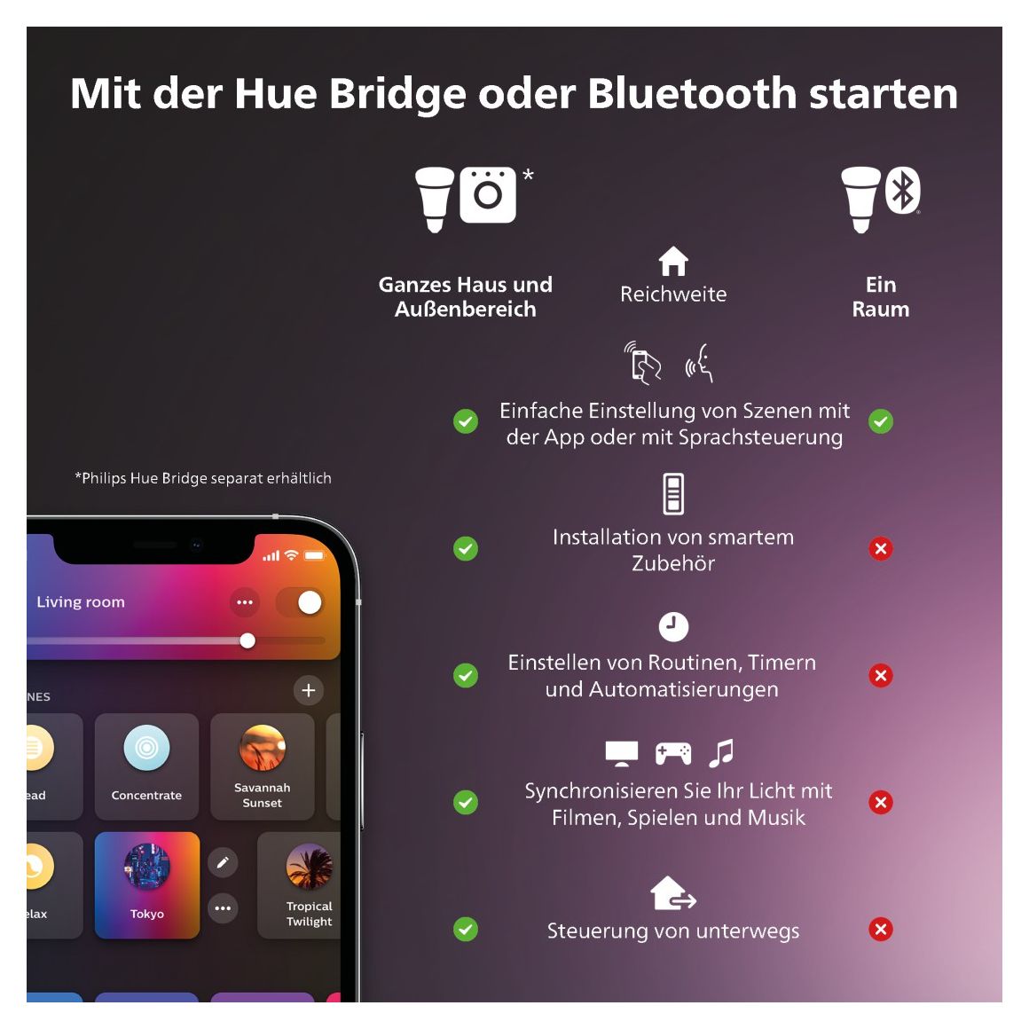 Hue Bridge Bundle White & Color Ambiance + Hue Bridge LED Universalstreifenleuchte 2000 mm DC 