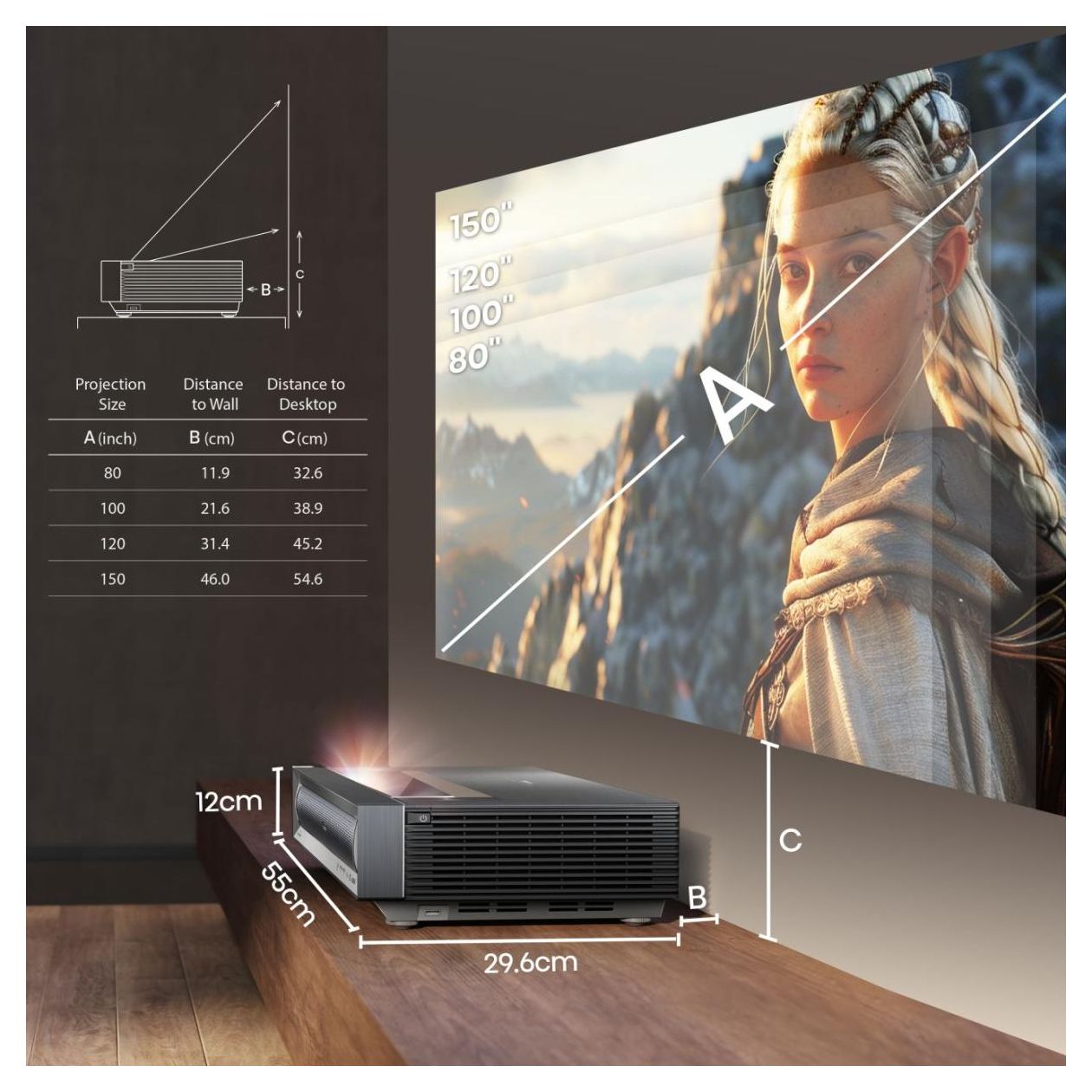 PX3 Pro TriChroma Smart Laser Cinema 4K UHD 4K (3840x2160) DLP Laser Ultra-Short-Throw-Projektor 2700 ANSI Lumen (Schwarz, Dunkles Grau) 