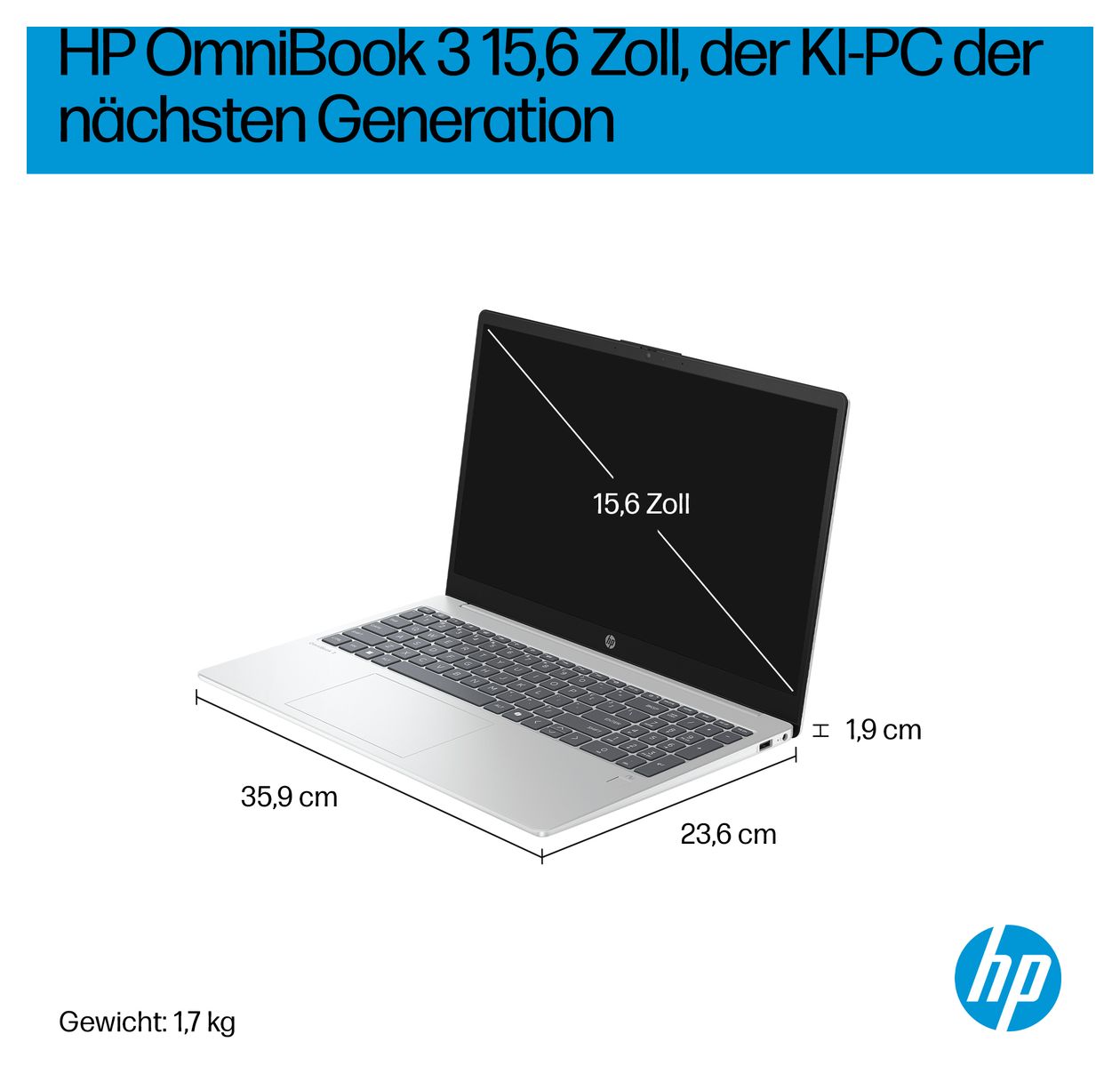 OmniBook 3 15-fn0653ng Full HD Notebook 39,6 cm (15.6 Zoll) 1920 x 1080 Pixel 16 GB Ram 1 TB SSD Windows 11 Home AMD Ryzen 5 max. 4,5 GHz intern  (Silber) 