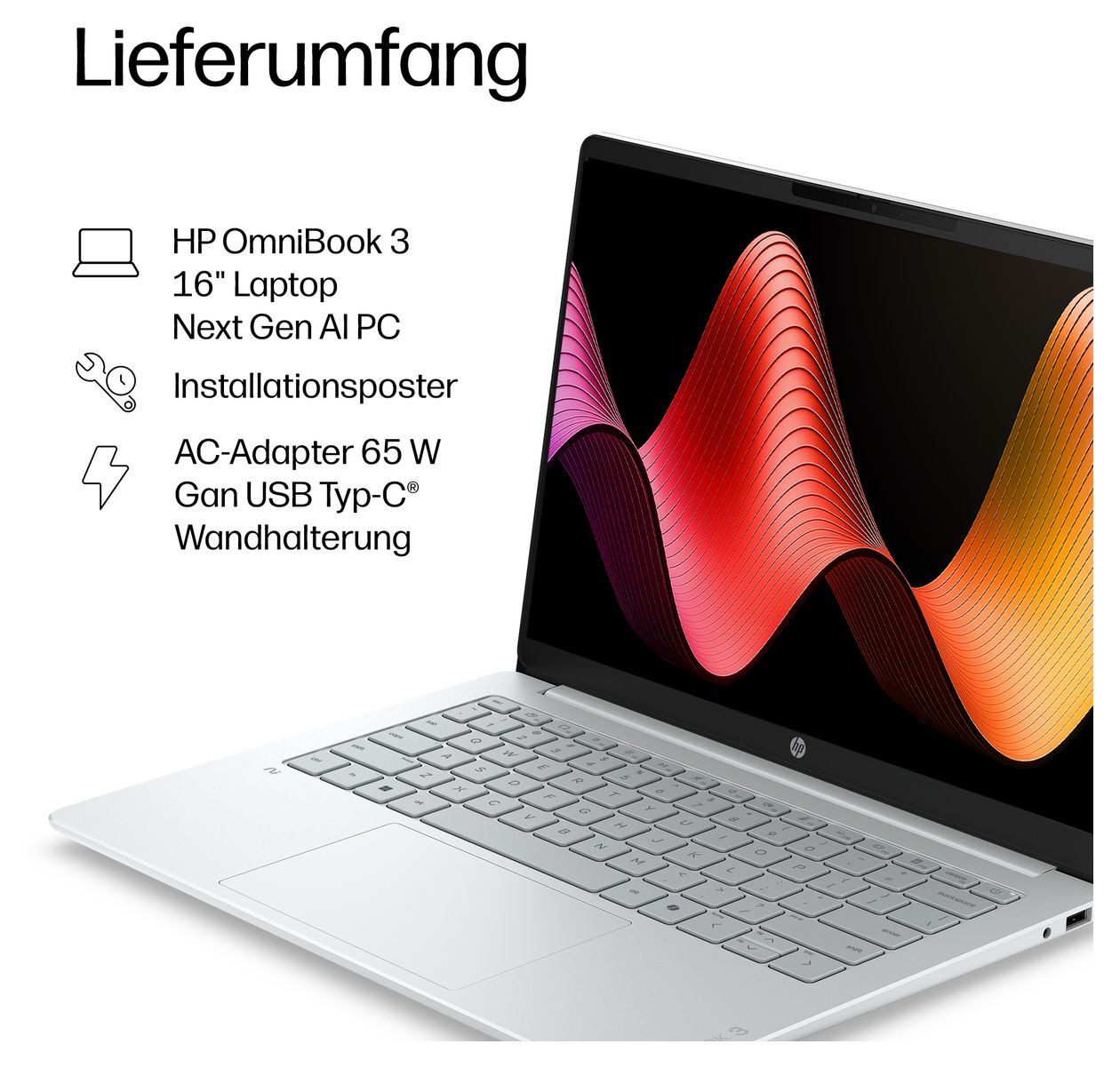 OmniBook 3 16-bz0610ng 2K Ultra HD Notebook 40,6 cm (16 Zoll) 1920 x 1200 Pixel 16 GB Ram 512 GB SSD Windows 11 Home Qualcomm Snapdragon max. 2,97 GHz  (Grau, Silber) 