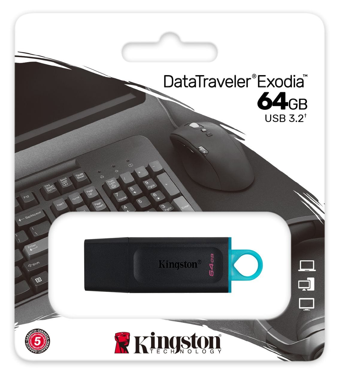 DataTraveler Exodia USB Typ-A Stick 64 GB  (Schwarz, Türkis) 