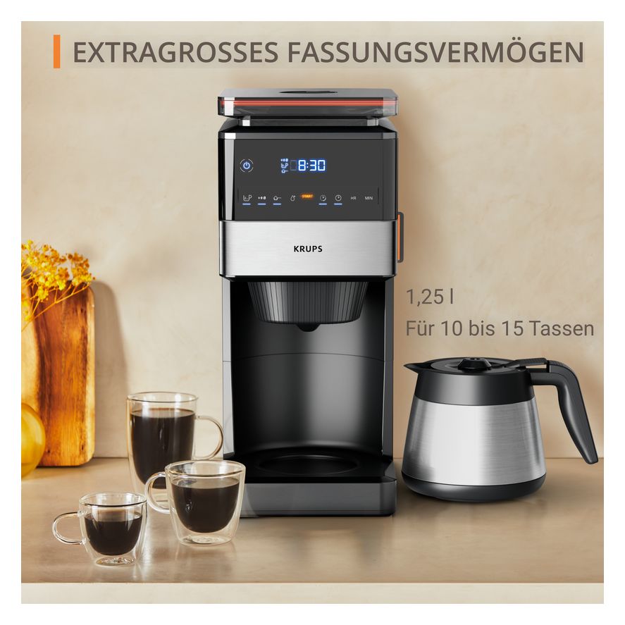 KT8428 Grind Aroma XL 15 Tassen Thermo Filterkaffeemaschine  (Schwarz, Edelstahl) 