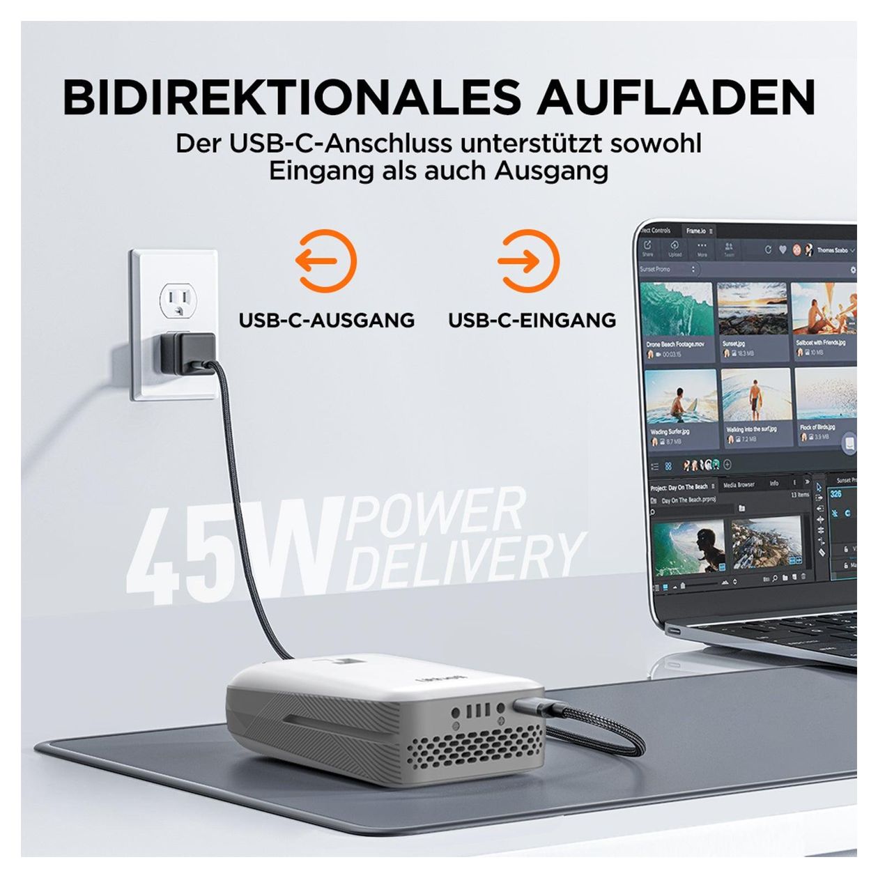 U20BY09 2-in-1 Akku 4000 mAh Powerbank USB Typ-C  (Grau/Weiß) 