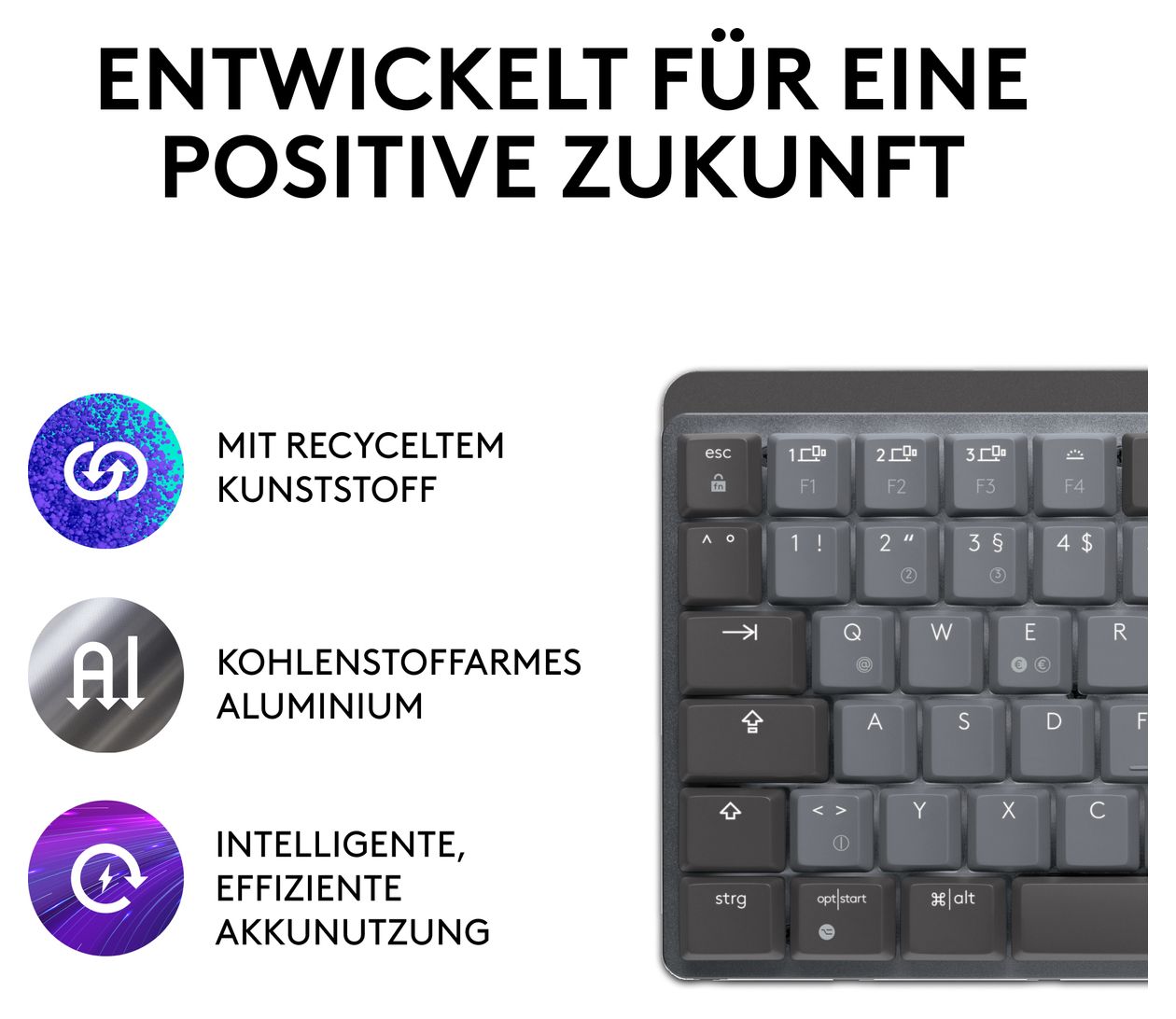 MX Mini Mechanical LED Büro Tastatur RF Wireless + Bluetooth 2.4 GHz  (Graphit) 