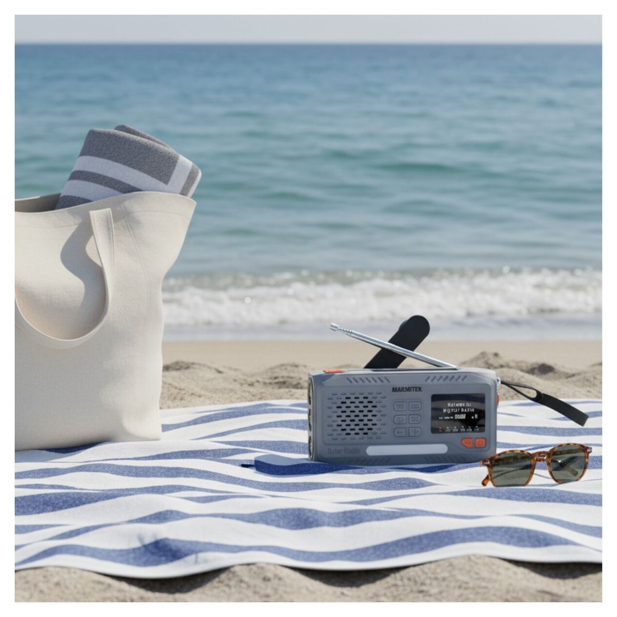 RESQ100 Kurbelradio Bluetooth DAB, DAB+, FM Radio Tragbar IPX3  (Hellgrau) 