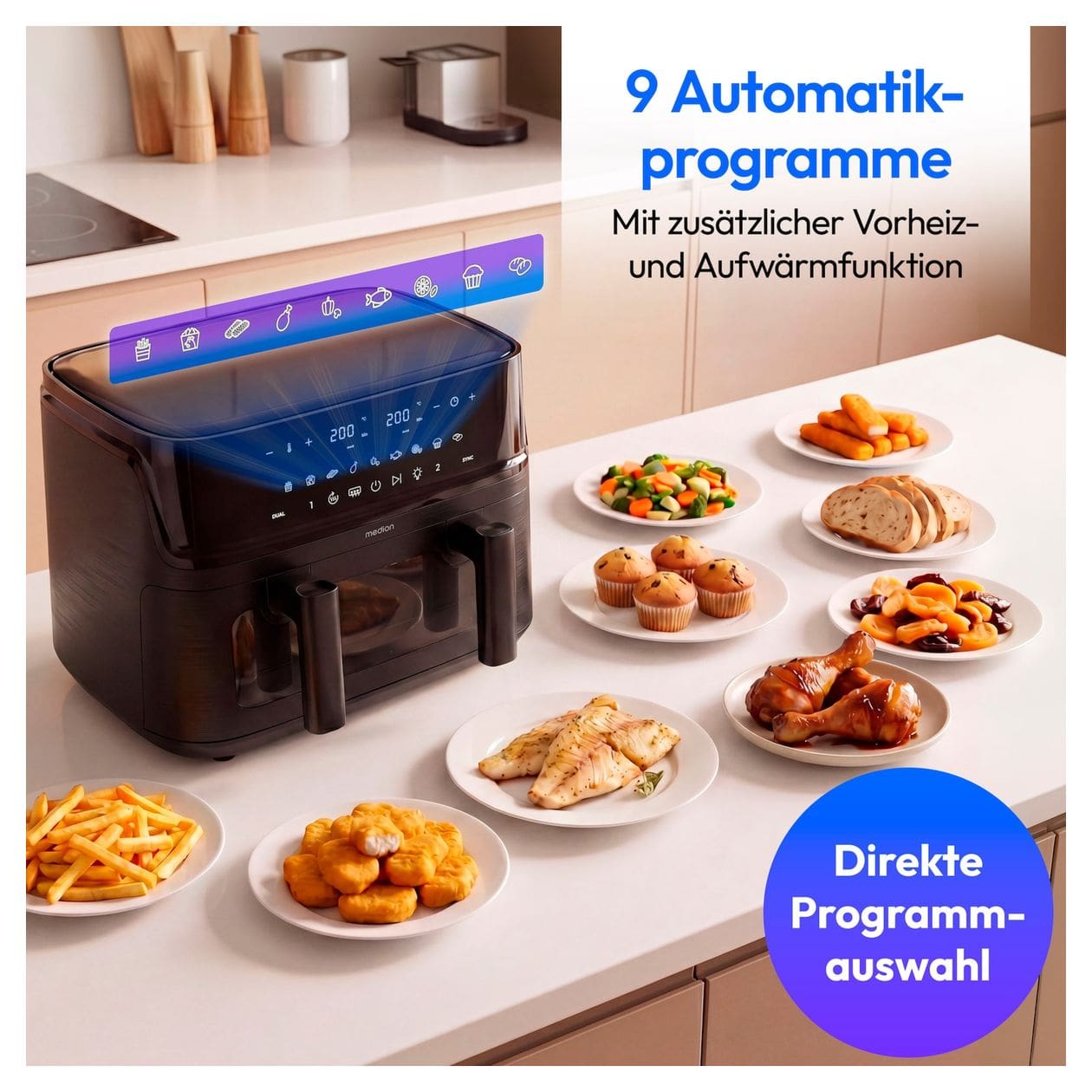 Life P25 XXL Flex M Doppel Heißluftfritteuse 10,8 l 3040 W  (Schwarz) 