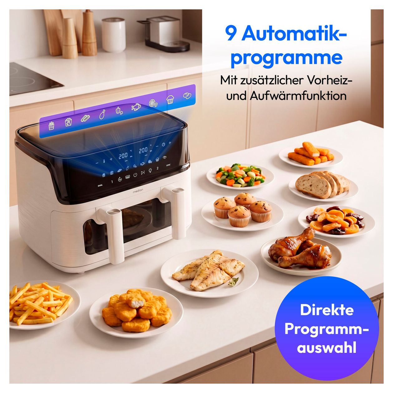 Life P25 XXL Flex M Doppel Heißluftfritteuse 10,8 l 3040 W  (Schwarz, Weiß) 