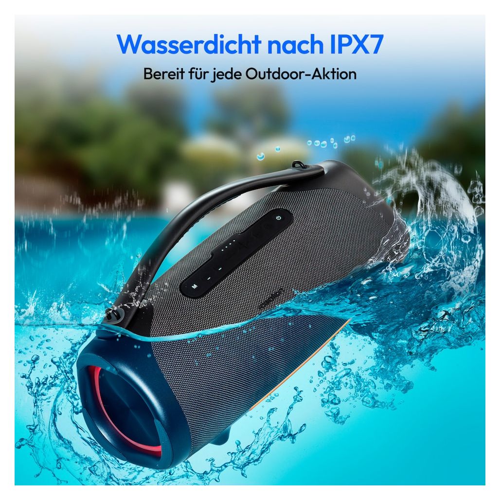 Life P61768 100 W Bluetooth Lautsprecher IPX7 Laufzeit bis 30 h  (Grau) 