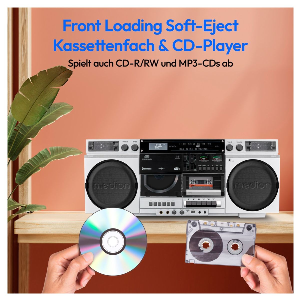 Life P66538 Retro Boombox DAB+, FM, PLL 20 W Bluetooth  (Weiß) 