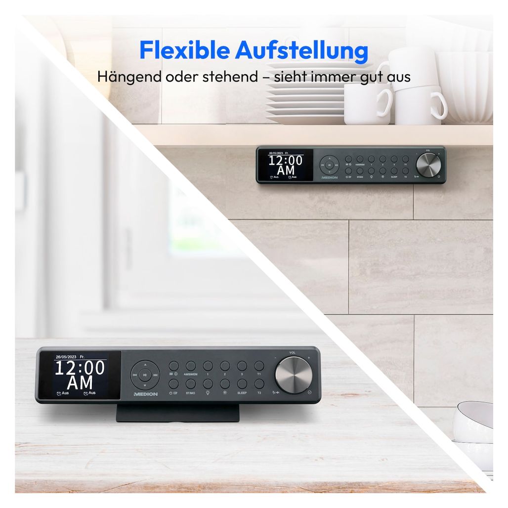 Life P66750 Bluetooth DAB+, PLL, UKW Radio Uhr  (Grau) 