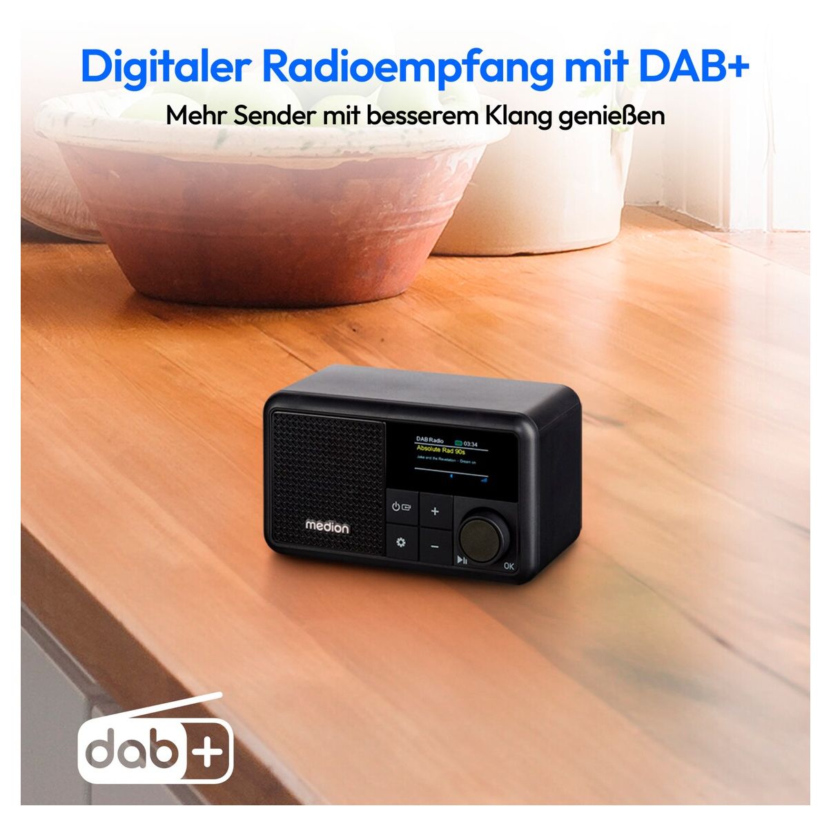 Life S66822 Bluetooth DAB+, UKW Radio Tragbar IPX1  (Schwarz) 