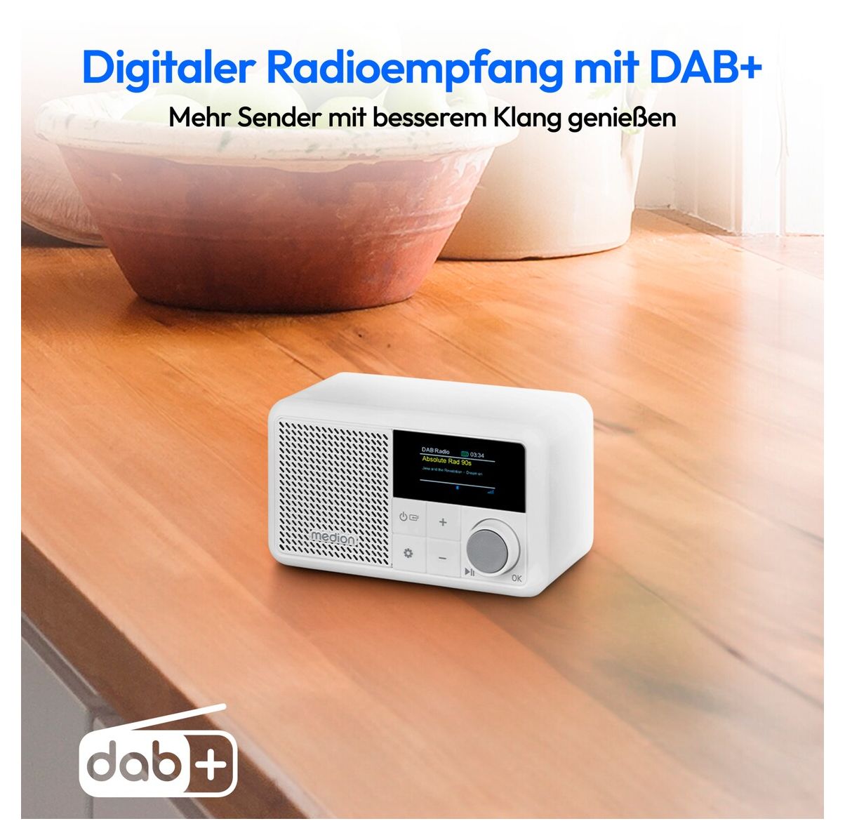Life S66822 Bluetooth DAB+, UKW Radio Tragbar IPX1  (Weiß) 