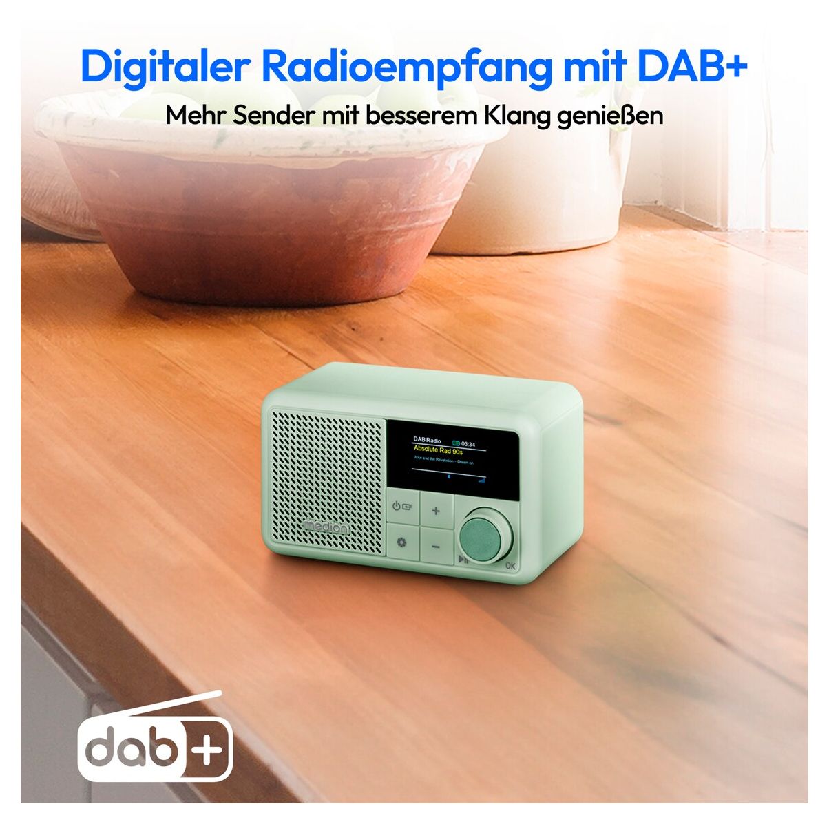 Life S66822 Bluetooth DAB+, UKW Radio Tragbar IPX1  (Grün) 