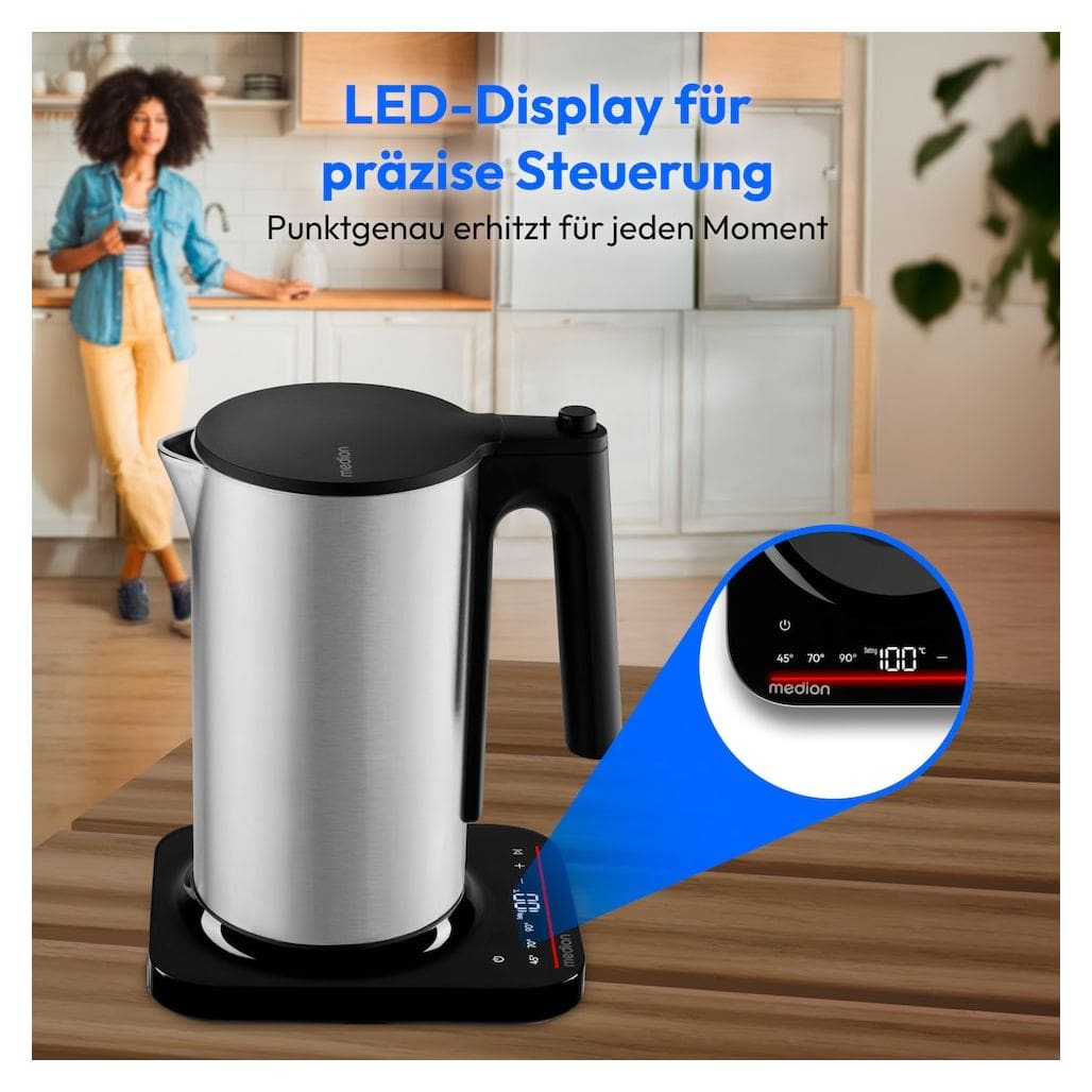 MD12106 1,5 l Wasserkocher 2200 W  (Schwarz, Edelstahl) 