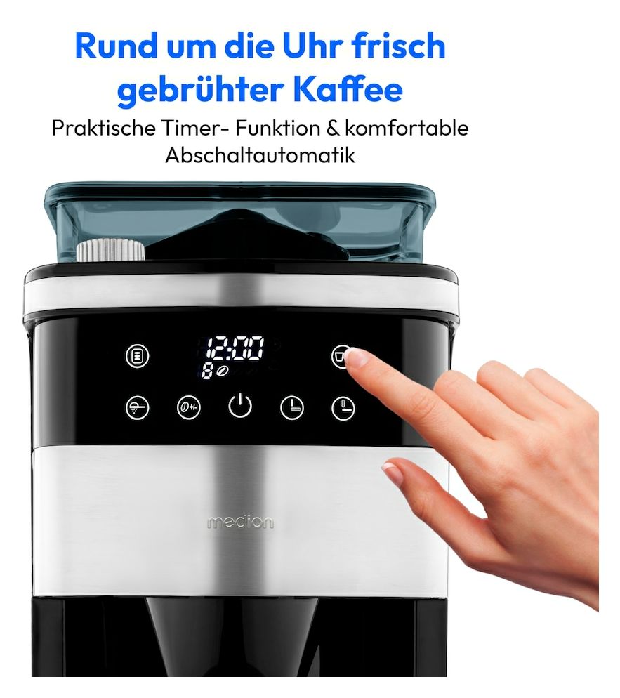 MD19911 8 Tassen Thermo Filterkaffeemaschine 1,0 l  (Schwarz, Edelstahl) 