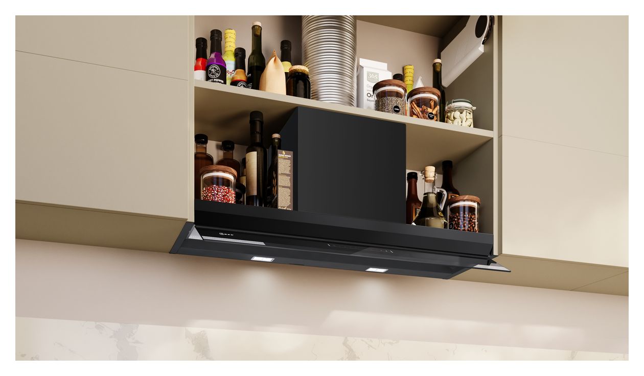 D97XDP2S0 Abluft/Umluft Dunstabzugshaube/Esse Unterbau 90 cm (Schwarz) 