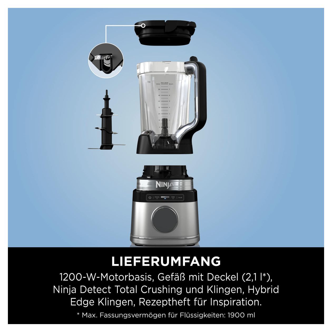TB201EU Detect Power Mixer Pro 2,1 l Standmixer 1200 W  (Schwarz, Silber) 