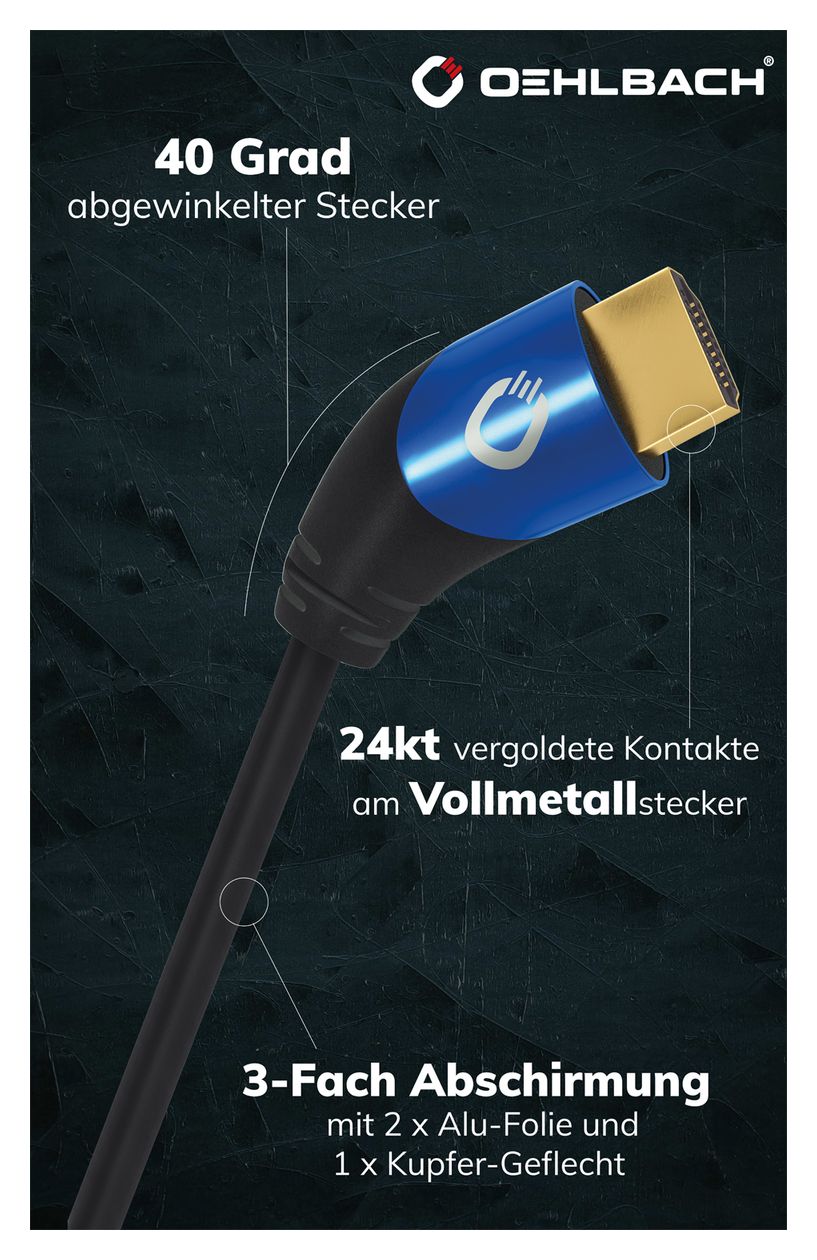Shape Magic 48 Gbit/s Stecker Abgewinkelt HDMI auf 3 x HDMI Type A (Standard) 1,5 m  (Schwarz, Blau) 