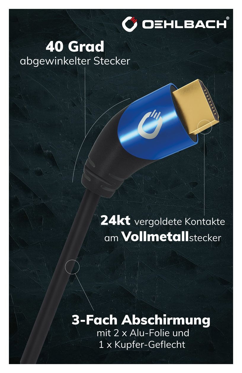 Shape Magic 48 Gbit/s Männlich Abgewinkelt HDMI auf HDMI Typ A (Standard) 3 m  (Schwarz, Blau) 