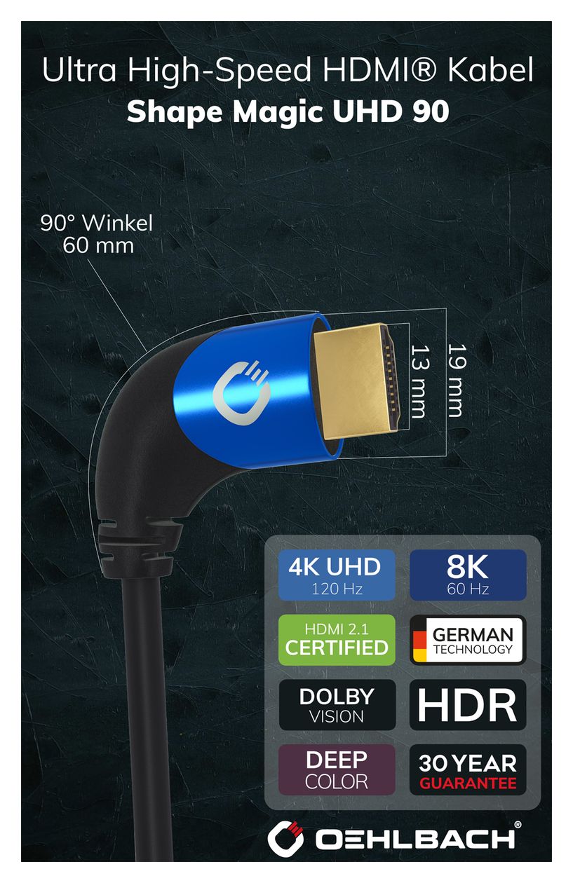 Shape Magic 90 48 Gbit/s Stecker Abgewinkelt HDMI auf HDMI Typ A (Standard) 1,5 m  (Schwarz, Blau) 