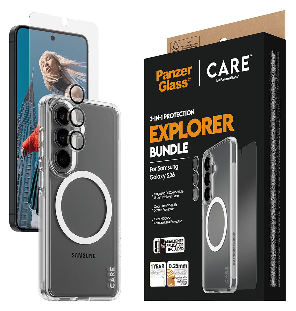12957 3-in-1 Bundle Cover Klare Bildschirmschutzfolie Thermoplastische Polyurethane (TPU), Gehärtetes Glas, Polyethylenterephthalat, Silikon für  Samsung Samsung - Galaxy S26 Kratzresistent, Schockresistent 
