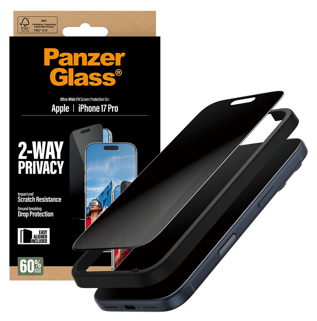 25586 2-Way Privacy Klare Bildschirmschutzfolie Gehärtetes Glas, Polyethylenterephthalat, Silikon für  Apple Apple - iPhone 17 Pro Kratzresistent, Schockresistent 