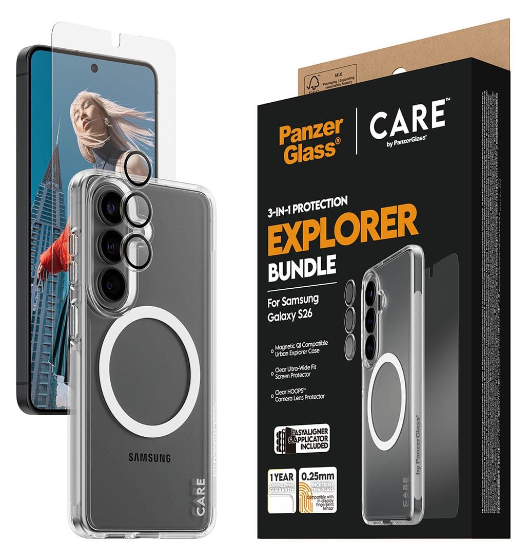 3-in-1 Bundle Cover Klare Bildschirmschutzfolie TPU, Gehärtetes Glas, Polyethylenterephthalat, Silikon für Samsung Galaxy S26 