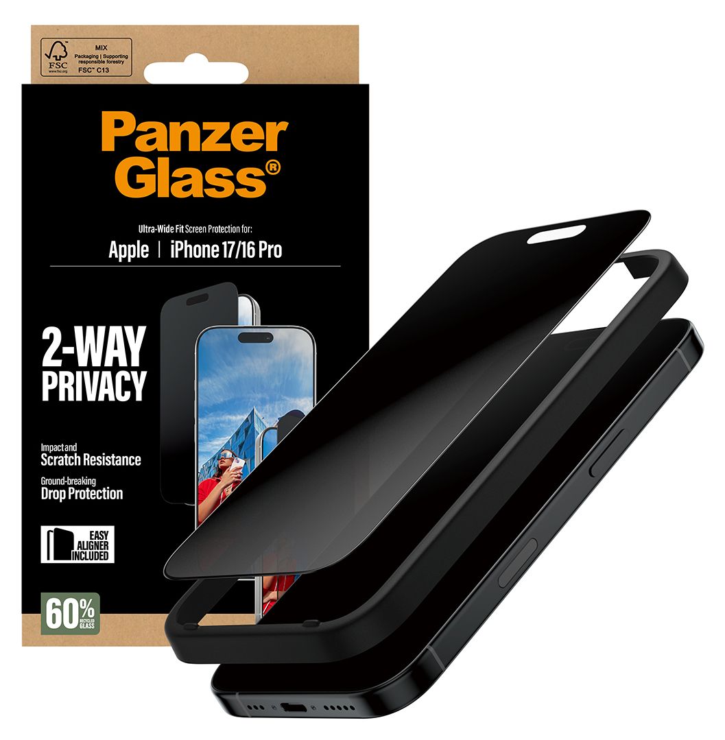 93414 2-Way Privacy Klare Bildschirmschutzfolie Gehärtetes Glas, Polyethylenterephthalat, Silikon für  Apple iPhone 17, iPhone 16 Pro Kratzresistent, Schockresistent 