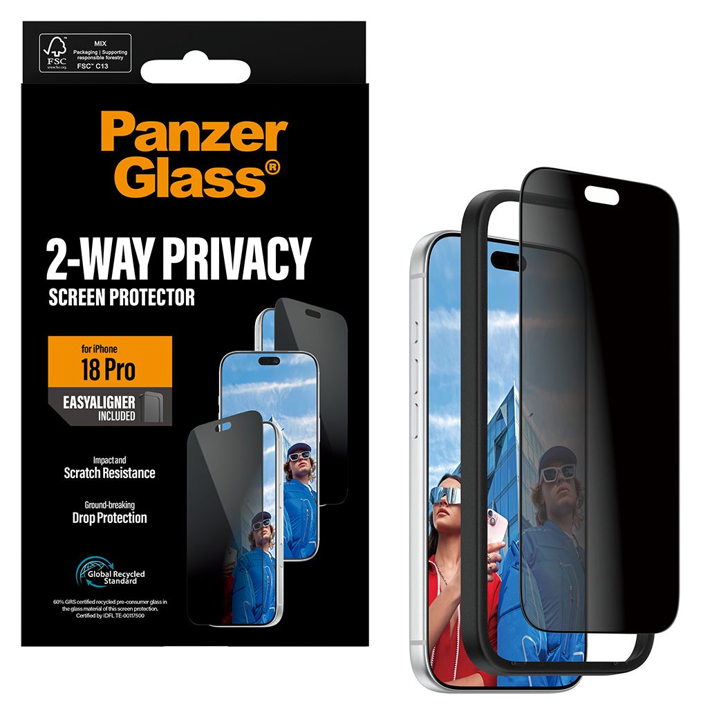 PanzerGlass® 2-Way Privacy Displayschutz iPhone 18 Pro | Ultra-Wide Fit m. EasyAligner 