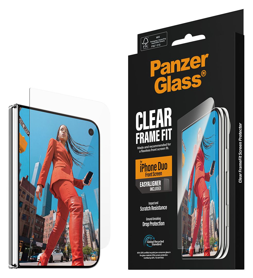 PanzerGlass® Außendisplay Displayschutz iPhone Duo | RahmenFit m. EasyAligner 