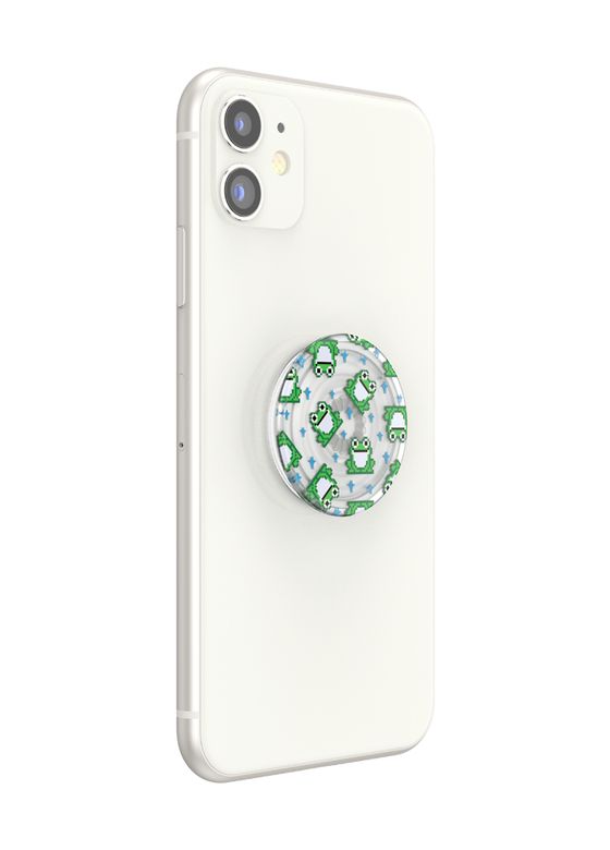 PopGrip Premium Plant 8 Bit Frogs Fingerring für Jede Marke (Grün, Durchscheinend, Weiß) 