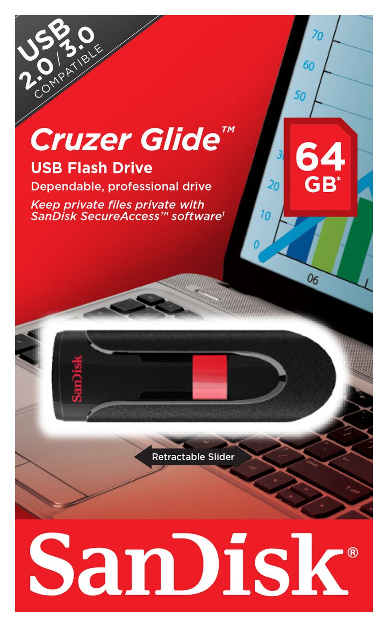 Cruzer Glide USB Typ-A Stick 64 GB  (Schwarz, Rot) 