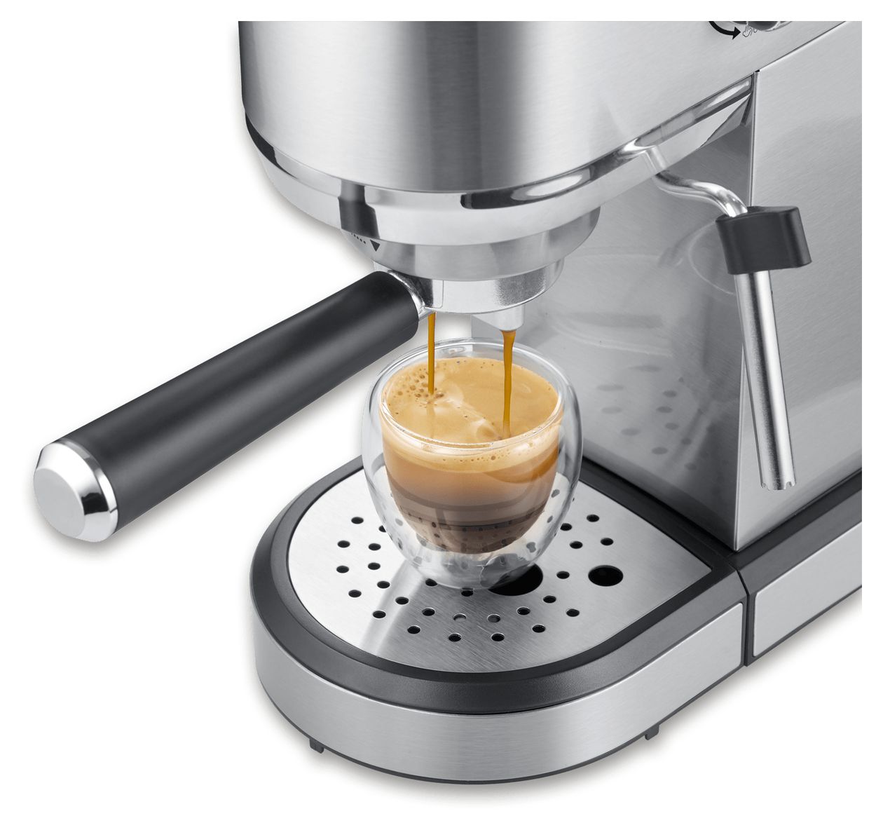 KA5997 Newspresa Siebträger Kaffeemaschine 20 bar 1350 W (Schwarz, Gebürsteter Stahl, Chrom) 