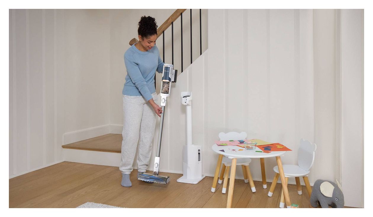 SHARK BU3521EU Clean Clean & Self-Empty Handstaubsauger Beutellos bis 40 min Laufzeit  (Blau, Weiß) 