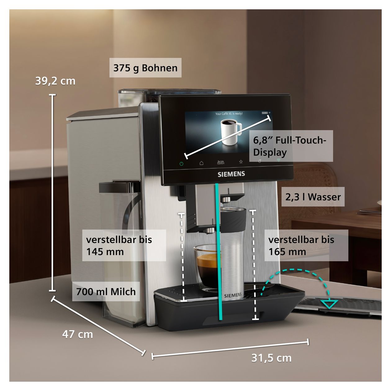 EQ900 TQ923E83 iAroma Kaffeevollautomat 19 bar 2,3 l 375 g  (Edelstahl) 