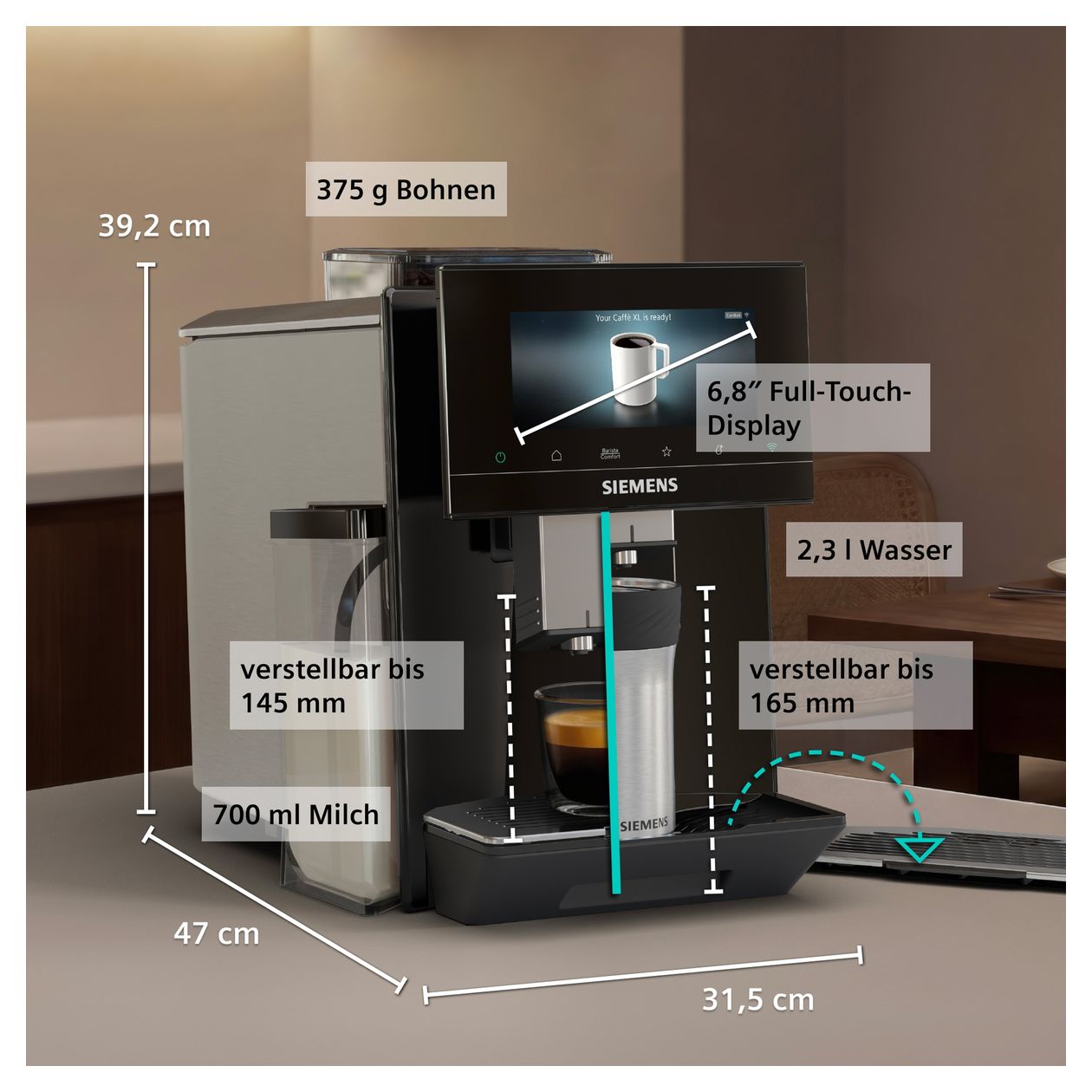 EQ900 TQ925EF9 iAroma Kaffeevollautomat 2,3 l 375 g  (Schwarz, Edelstahl) 