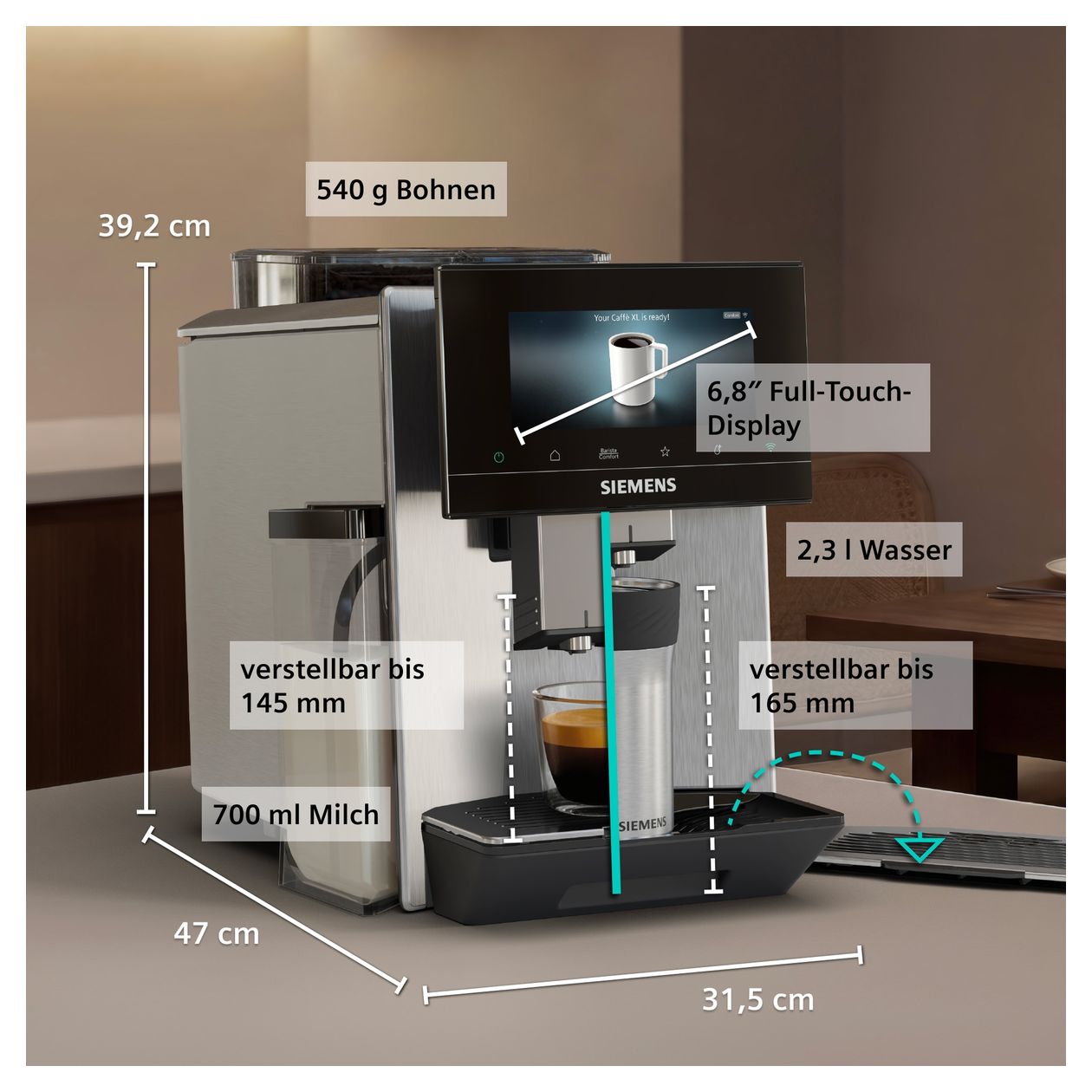 EQ900 TQ927E03 iAroma Kaffeevollautomat 19 bar 2,3 l 280 g  (Edelstahl) 