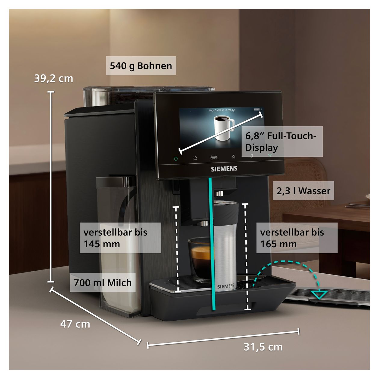 EQ900 TQ927EF5 iAroma Kaffeevollautomat 19 bar 2,3 l 280 g (Dark stainless steel) 
