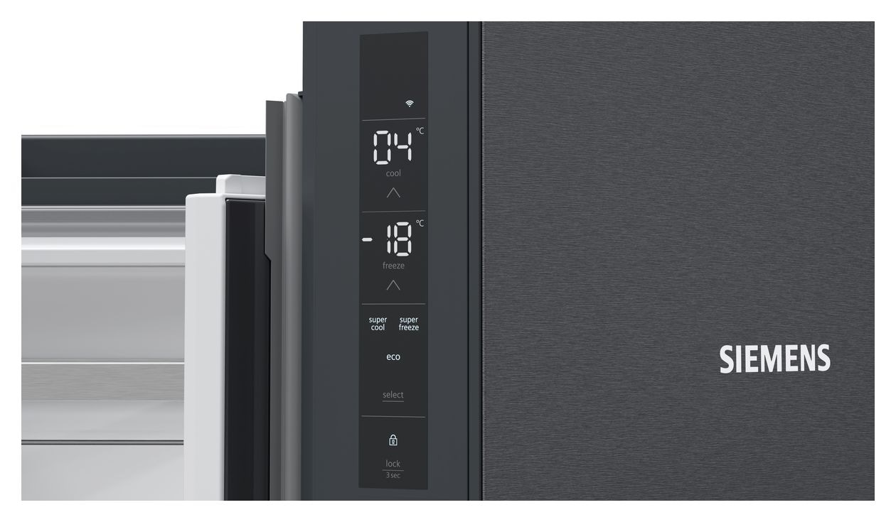 iQ300 KF96NAXEA Side-by-Side Kühl-/ Gefrierkombination French Door 405 l / 200 l 333 kWh NoFrost 1830 mm x 910 mm  (Schwarz, Edelstahl) 