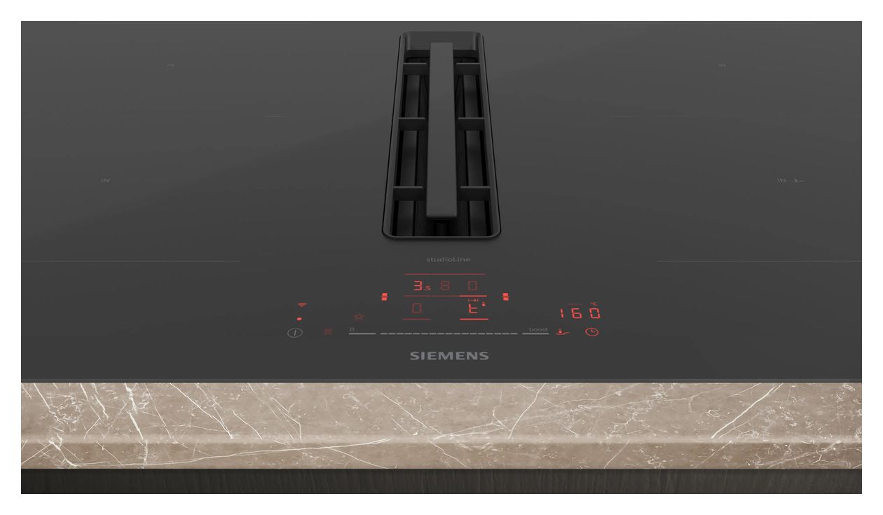 iQ500 ED87BHGA7 (ED87BHQ26E + HZ9VDSB2) autarkes 80 cm Induktionskochfeld 4 Kochzonen mit integriertem Dunstabzug 