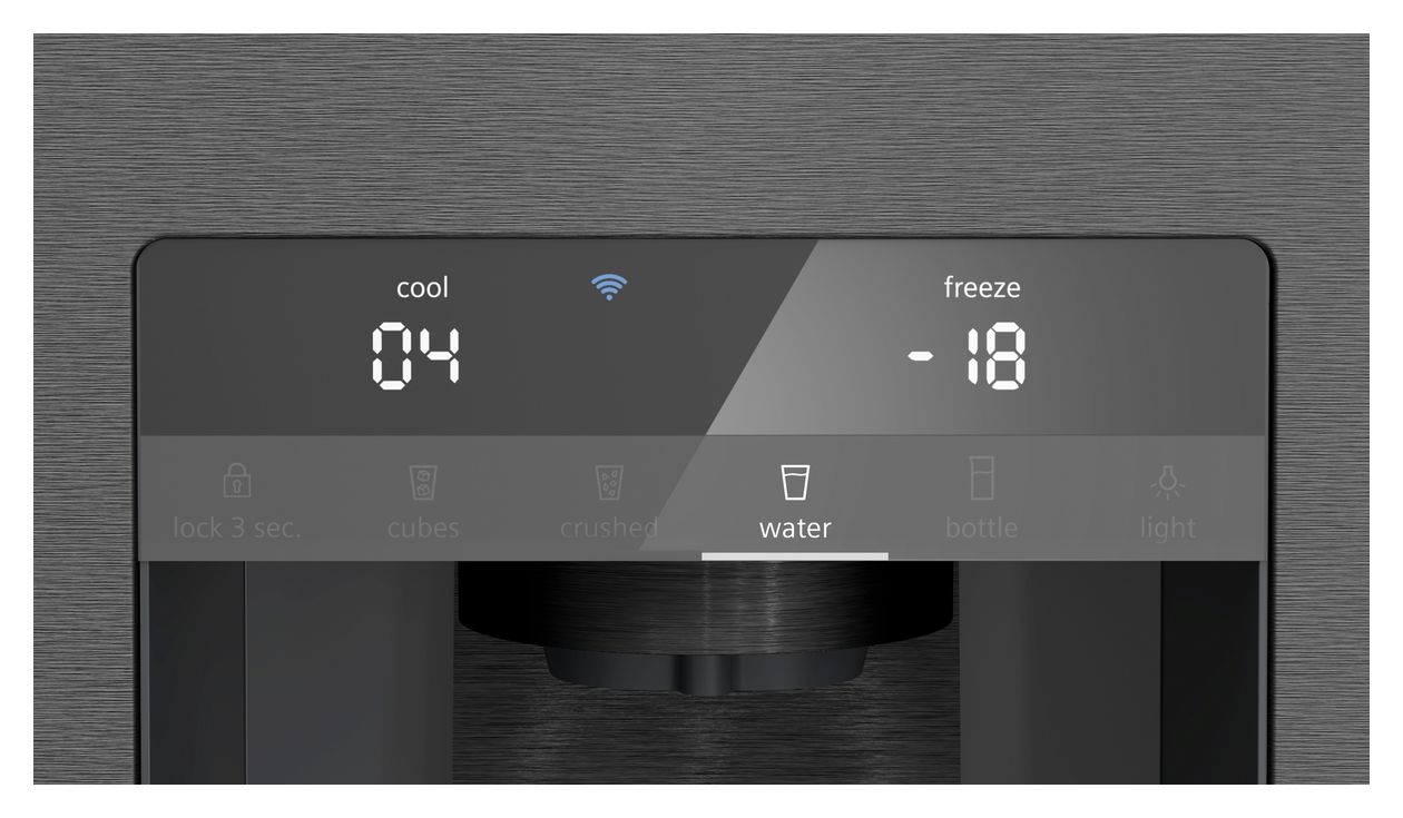 iQ500 KF96DAXEA Side-by-Side Kühl-/ Gefrierkombination 375 l / 199 l 327 kWh NoFrost 1830 mm x 905 mm  (Schwarz, Edelstahl) 