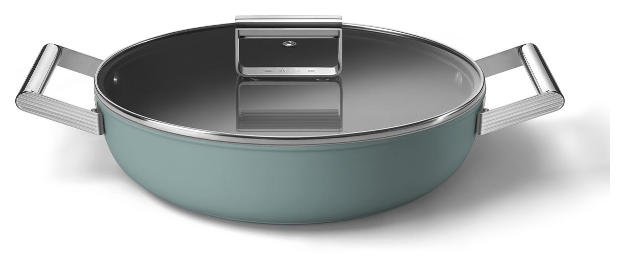 DPF2812EGM Schmorpfanne 50's Style 28 cm Keramik beschichtet für alle Herdplatten und Backöfen bis 250° mit Glas-Deckel 